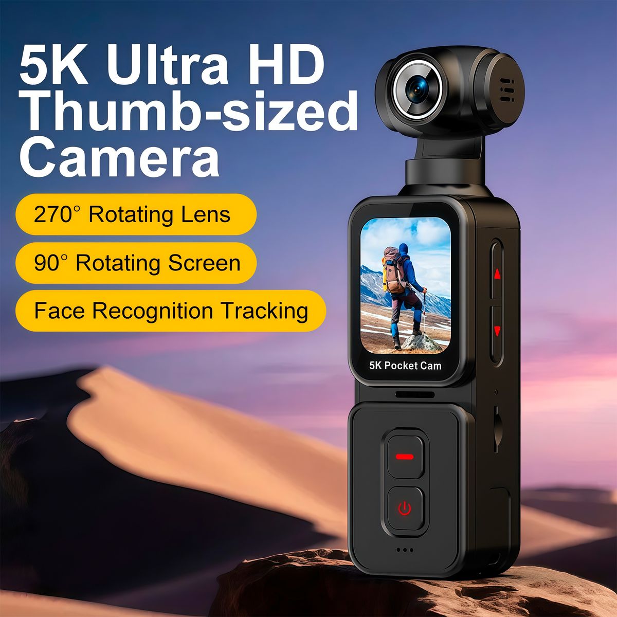 RENVMEXY - Cámara 5K 4K60fps de Bolsillo EIS Rotación 270° Tipo‑C para VLOG y Deporte