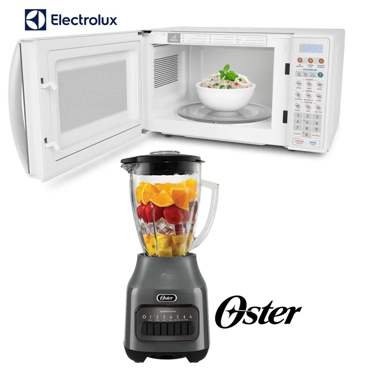 OSTER - Combo Licuadora 6 Vel  Oster BLSTPEG-GPB más Horno Microondas 17L EMDO17S2GSRUW  Electrolux