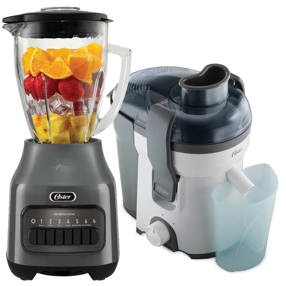 OSTER - Combo Oster Licuadora BLSTPEG-GPB 1.5 Litros 6 Velocidades+Extractor De Jugos