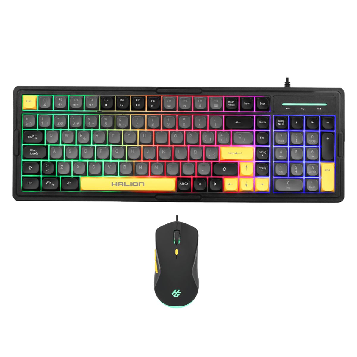 HALION - KIT GAMER 2 EN 1 HALION COBRA K426C TRICOLOR 101 TEC NG/NARANJA MOUSE RGB