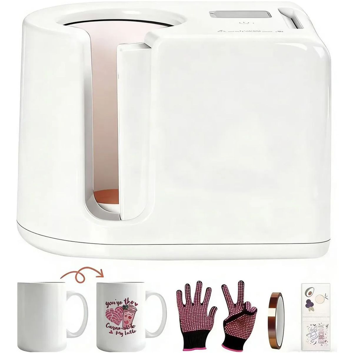 U BUY - Máquina Sublimadora Tazas  Semiautomática 600w Blanca Rosa