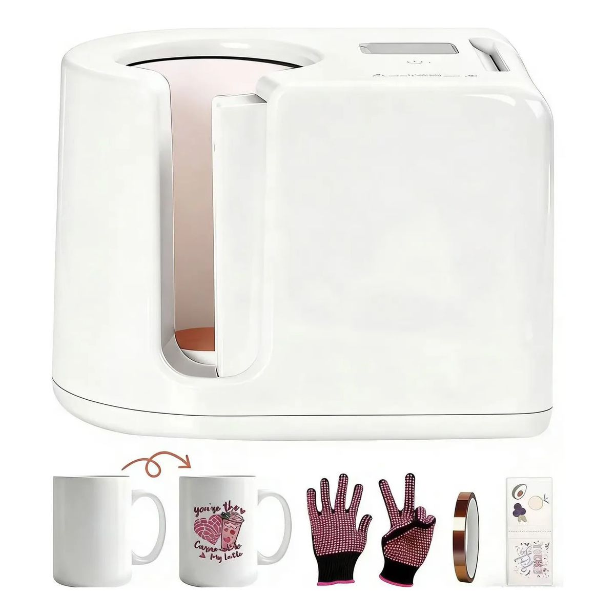 U BUY - Máquina Sublimadora Tazas  Semiautomática 600w Blanca Rosa