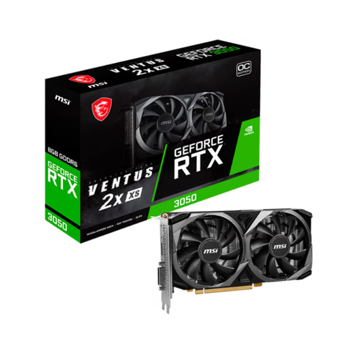Msi - Tarjeta de video MSI GeForce RTX 3050 Ventus 2X XS 8G OC GDDR6 128 bits