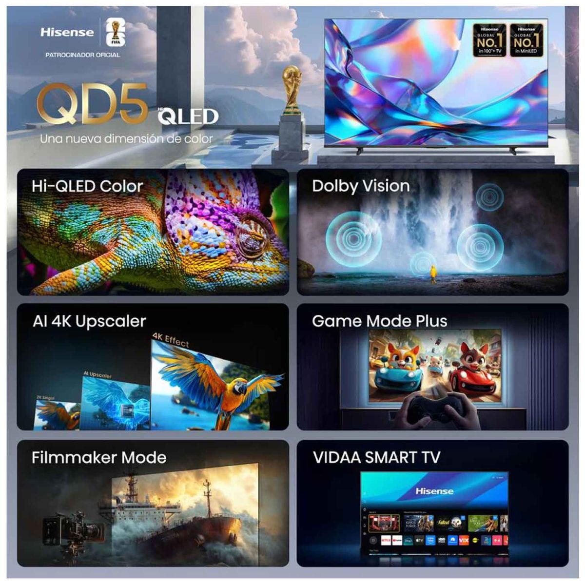 HISENSE - Televisor Hisense Smart TV 55 QLED 4K UHD 55QD5SV