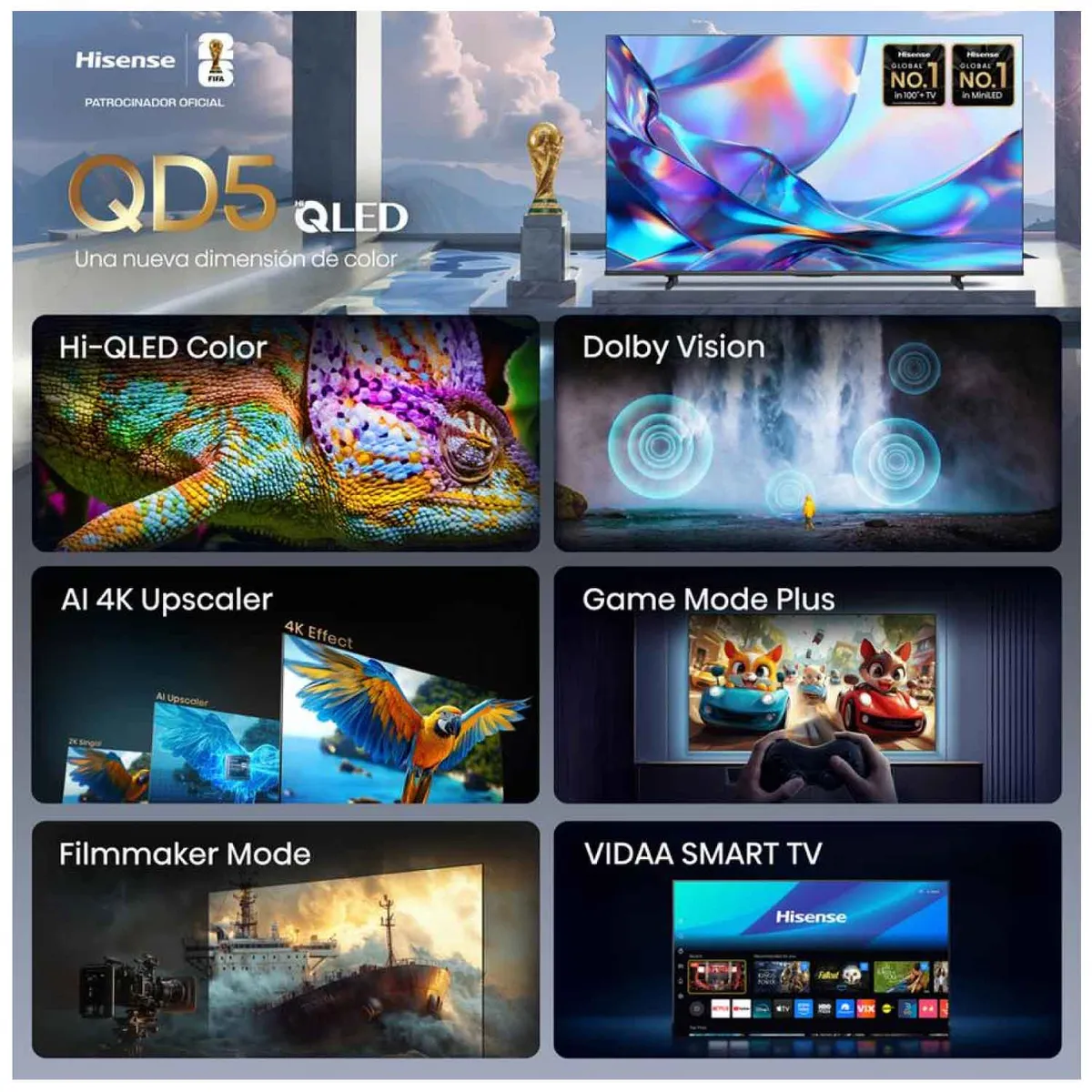 HISENSE - Televisor Hisense Smart TV 55 QLED 4K UHD 55QD5SV