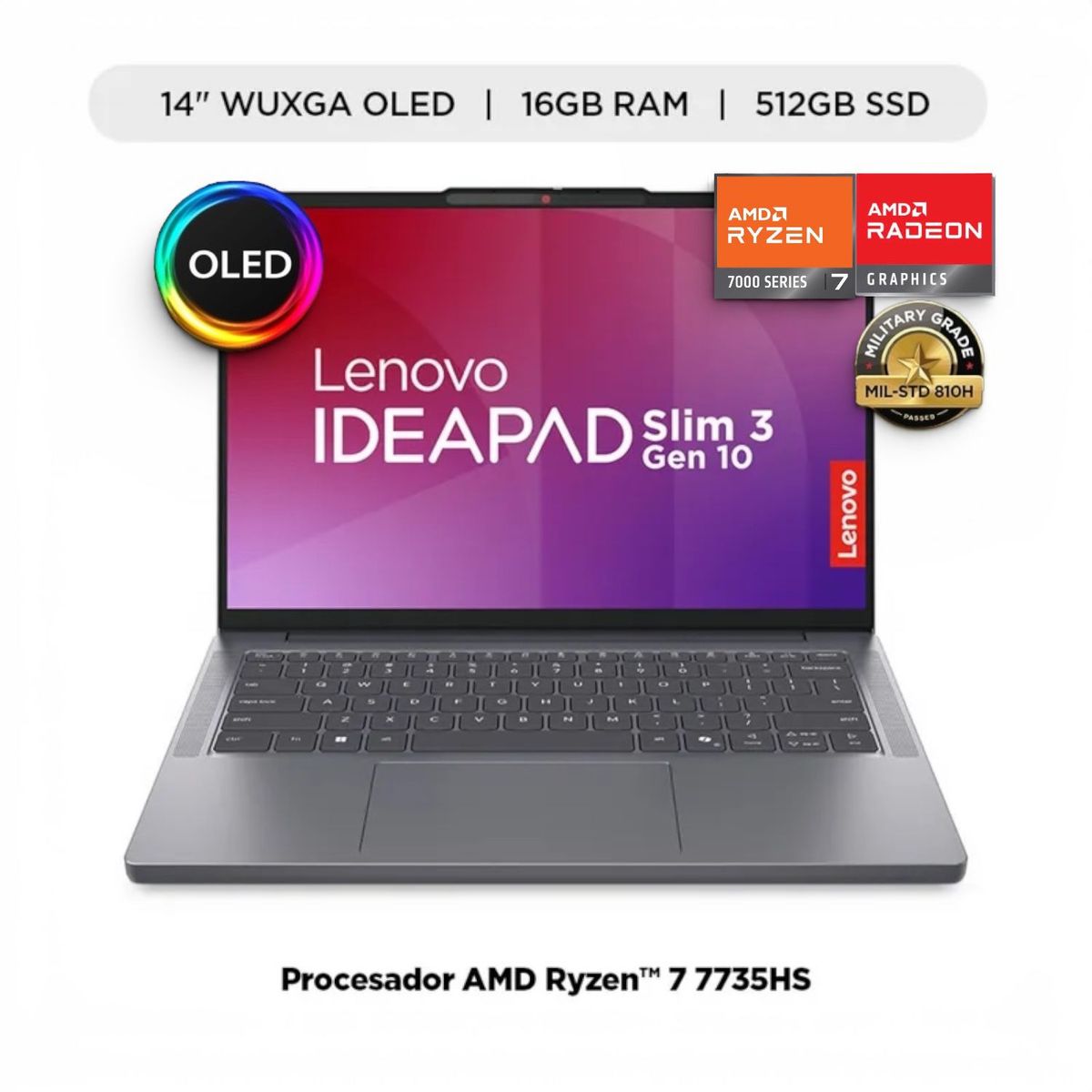 LENOVO - Laptop Lenovo IdeaPad Slim 3 AMD Ryzen 7 16GB RAM 512GB SSD 14" WUXGA OLED