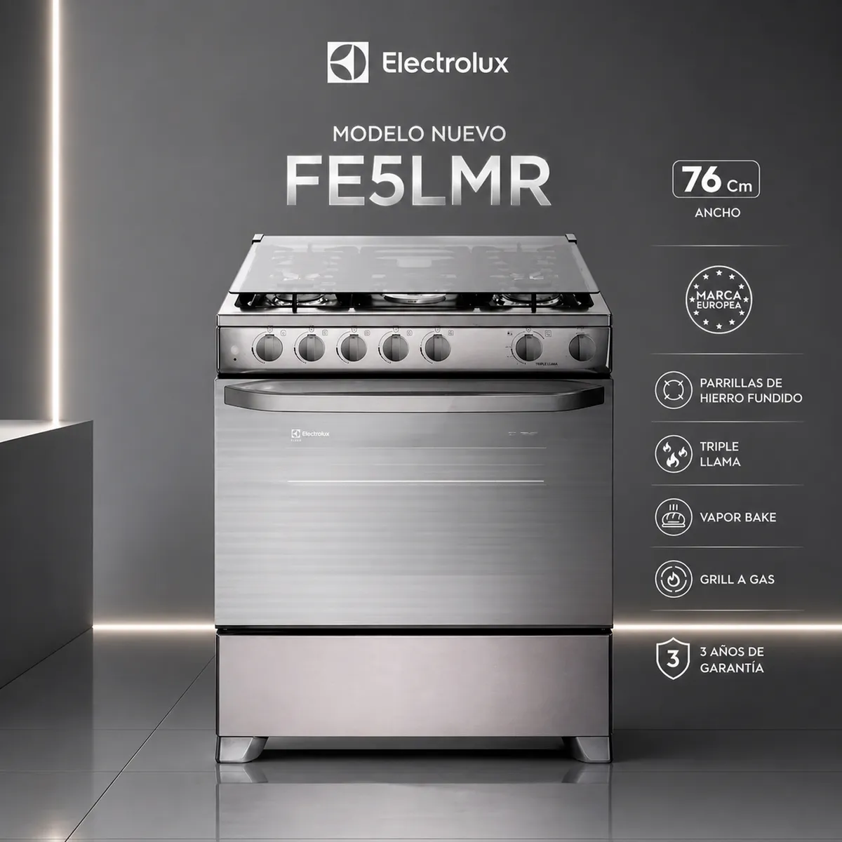 ELECTROLUX - Cocina Electrolux 5 hornillas 76 cm Inox FE5LMR