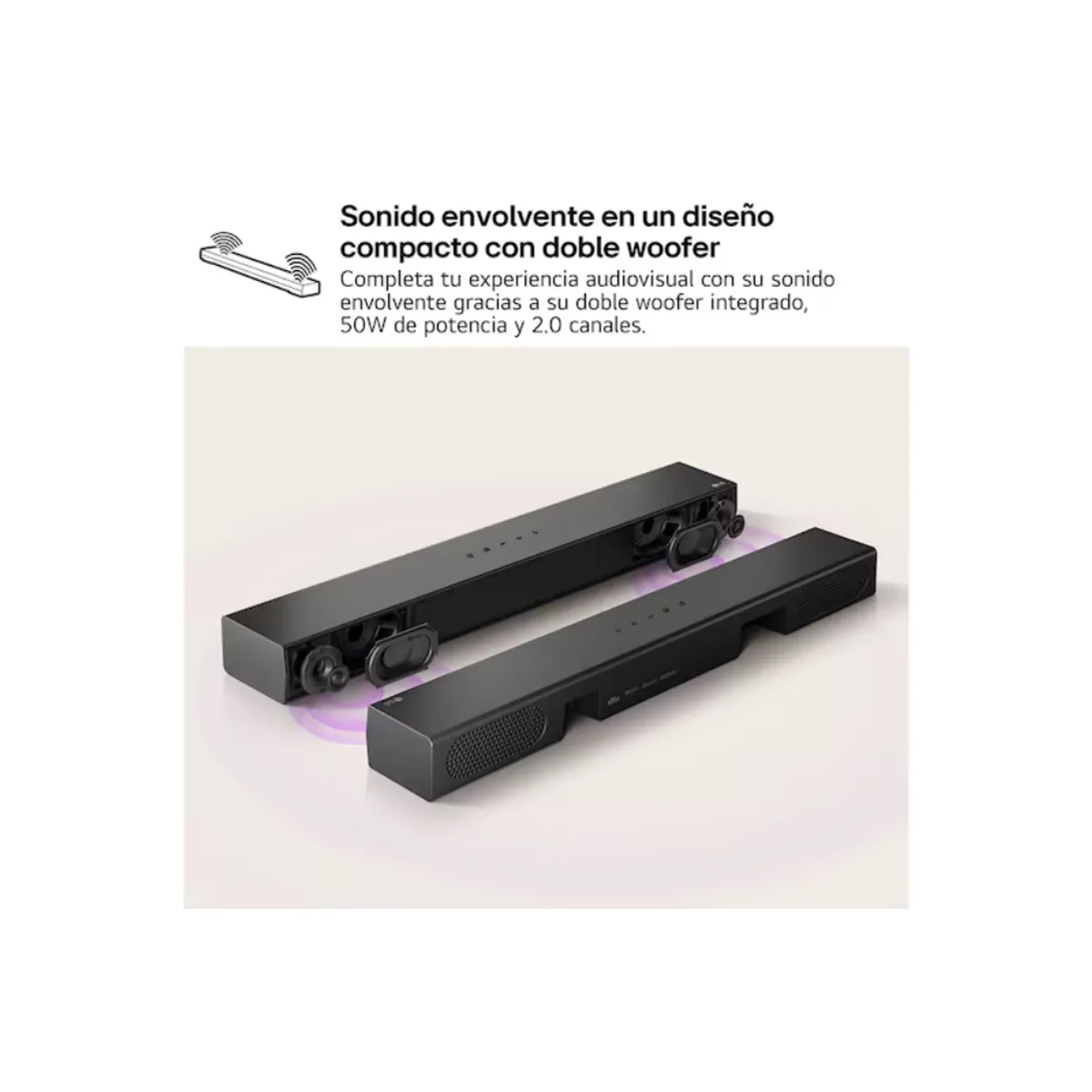 LG - Barra de Sonido para TV LG S20A compacta con doble woofer integrado con 50W y 2.0 canales