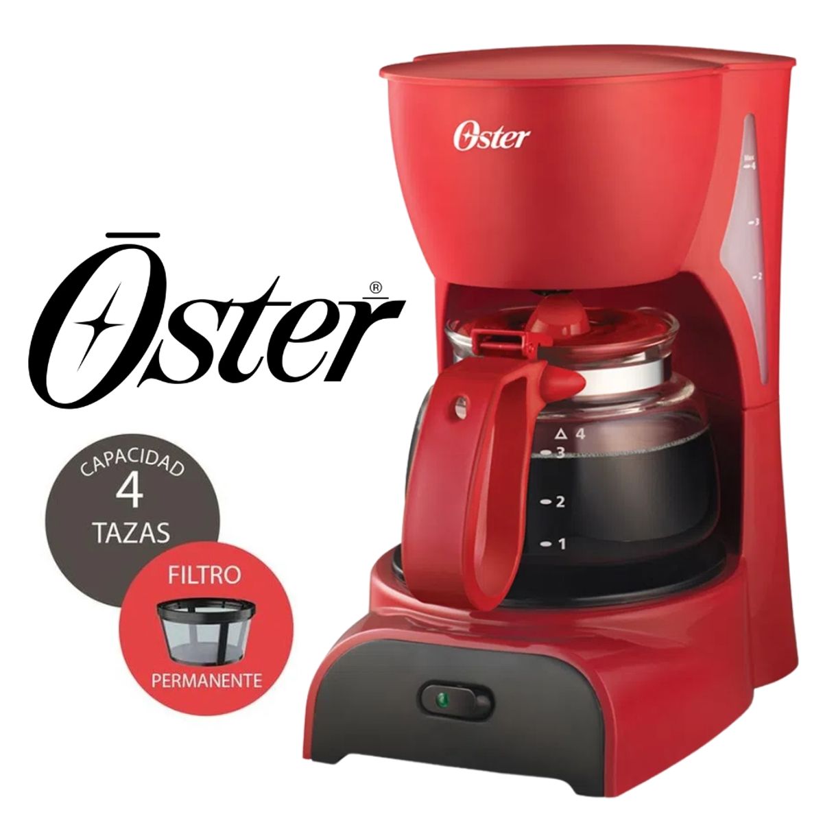 OSTER - CAFETERA OSTER 4 TAZAS COLOR ROJO MOD BVSTDCDR5R