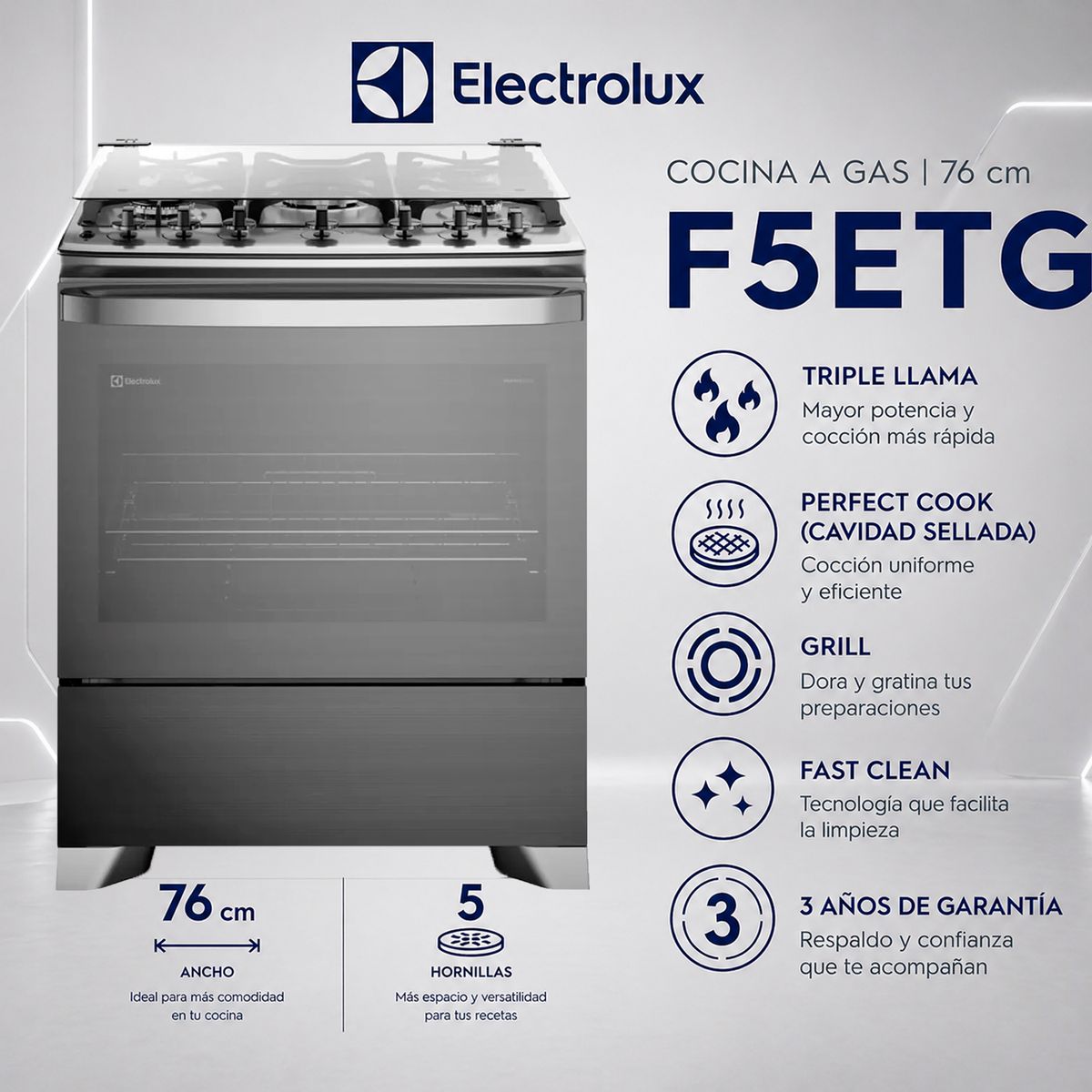 ELECTROLUX - Cocina Electrolux 5 Quemadores 76 cm F5ETG