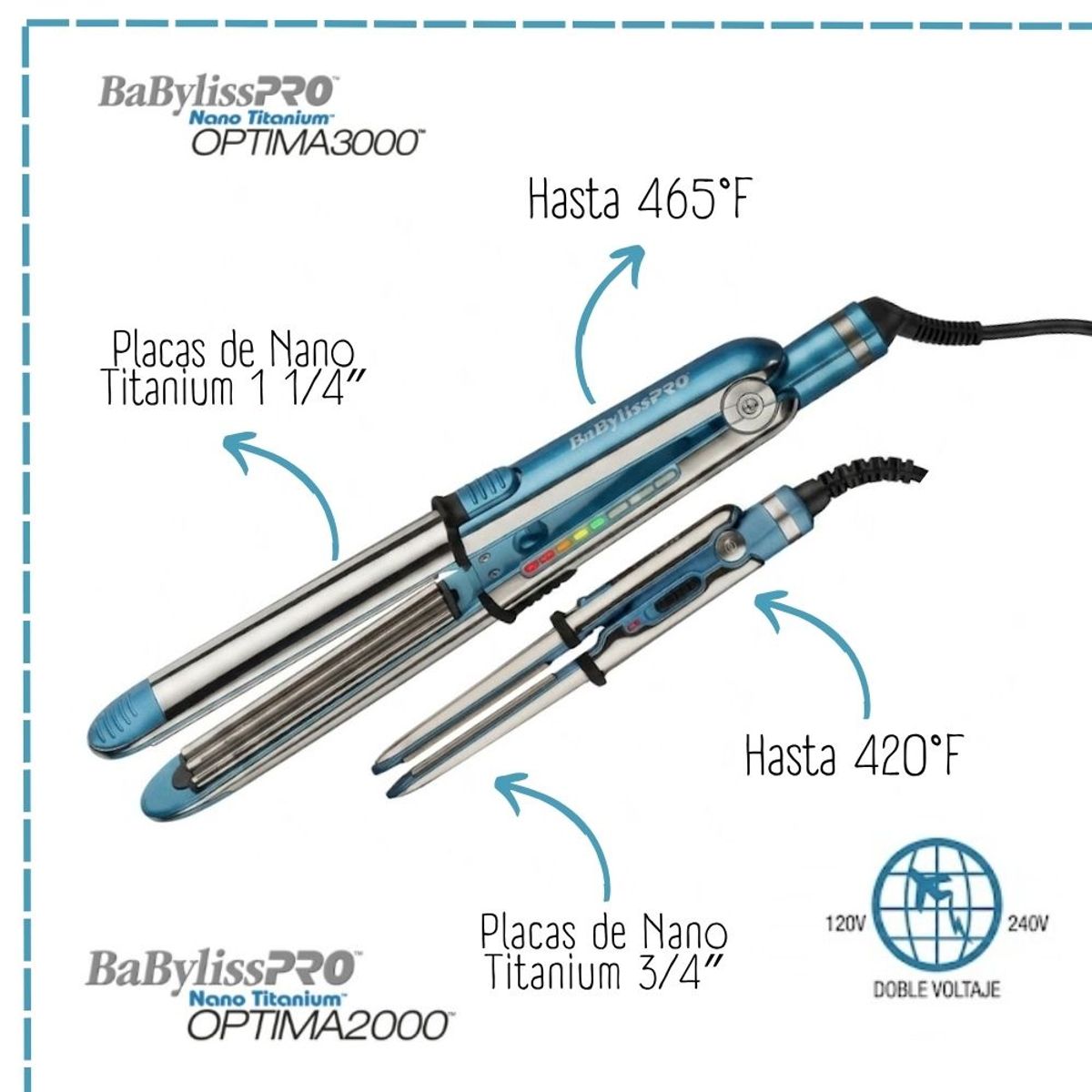 BABYLISS PRO - Combo Planchas Profesionales Pro Óptima 2000 y Óptima 3000 BabylissPro