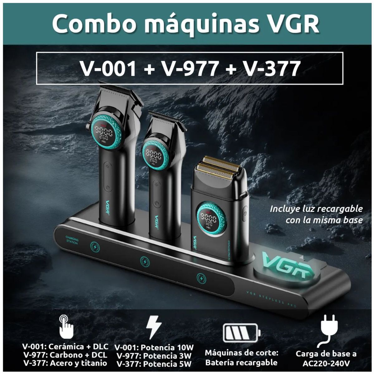 OEM - Kit Barbería Profesional VGR Cortadora Trimmer y Shaver