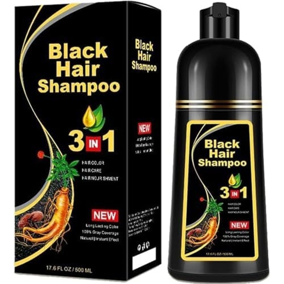 SM - Champu Tinte Para El Cabello 3 en 1 Con extracto de Jengibre Negro - 500 ml