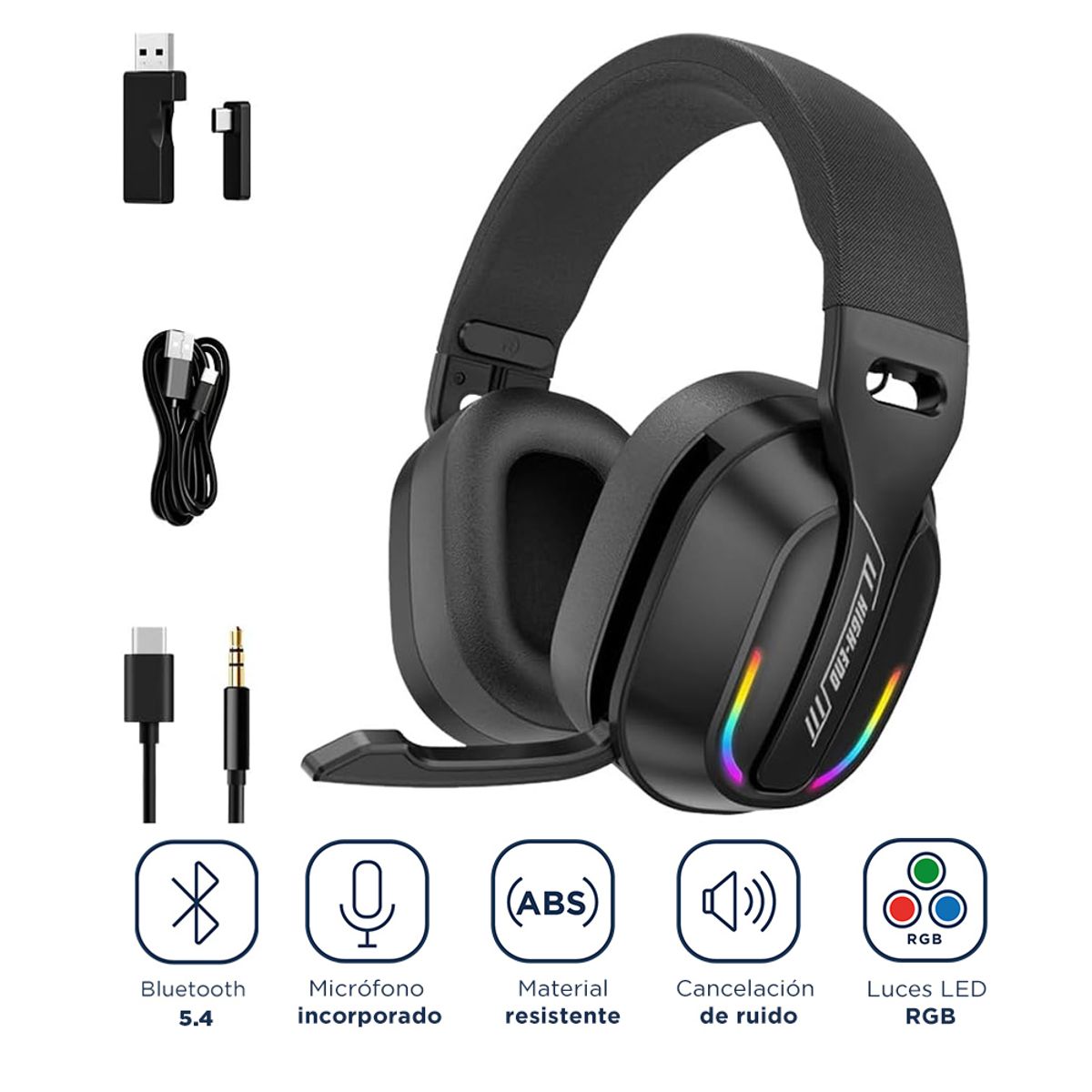 GENERICO - Audífonos Gamer Bluetooth Inalámbricos 4 en 1 Bluetooth + 2.4G + 3.5 mm + USB