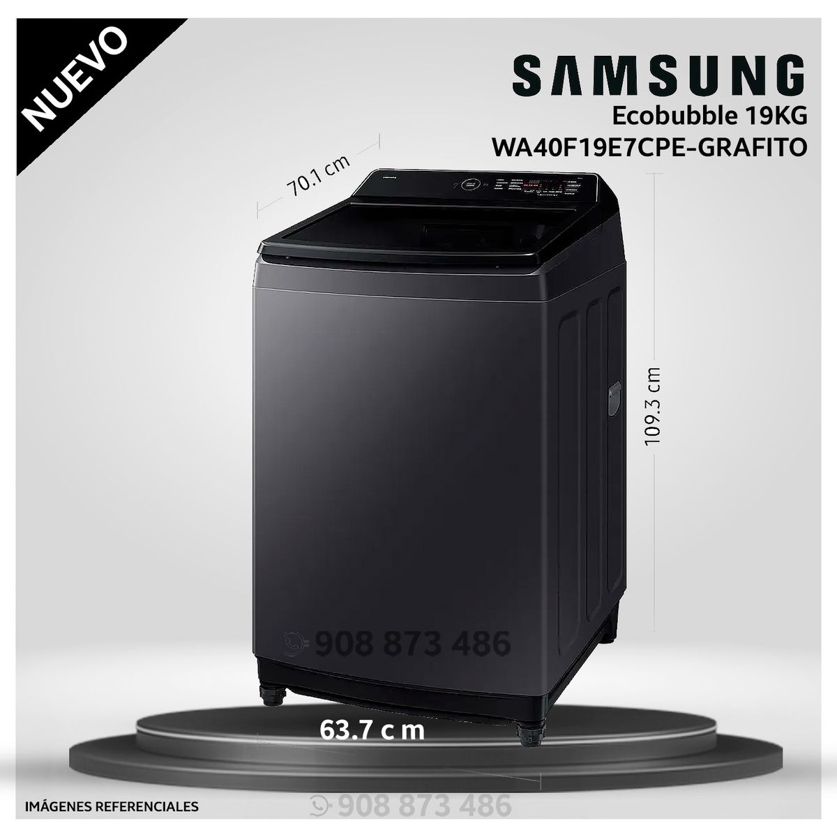 SAMSUNG - Lavadora Samsung 19Kg EcoBubble WA40F19E7CPE Gris Grafito - Modelo Nuevo