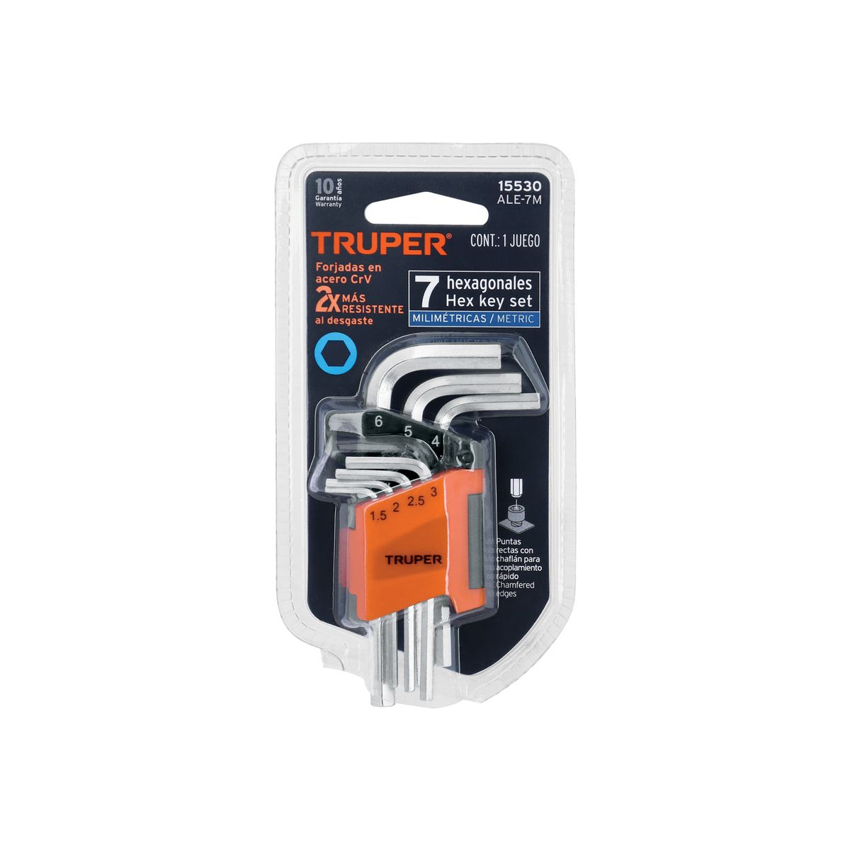TRUPER - Juego de 7 llaves hexagonales mm, con organizador, TRUPER 15530