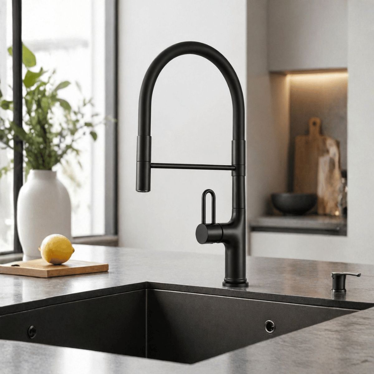 FRATELLI - Grifo Llave Lavadero Monomando Cocina Flexible Negro mate