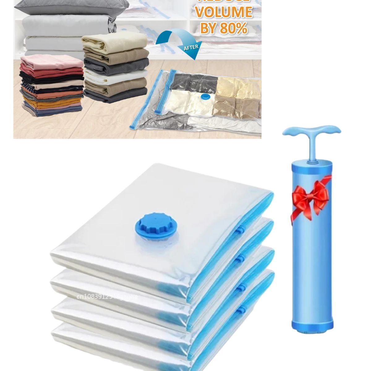 GENERICO - Bolsa al Vació 4 Bolsas + Bomba Succionadora Set x5