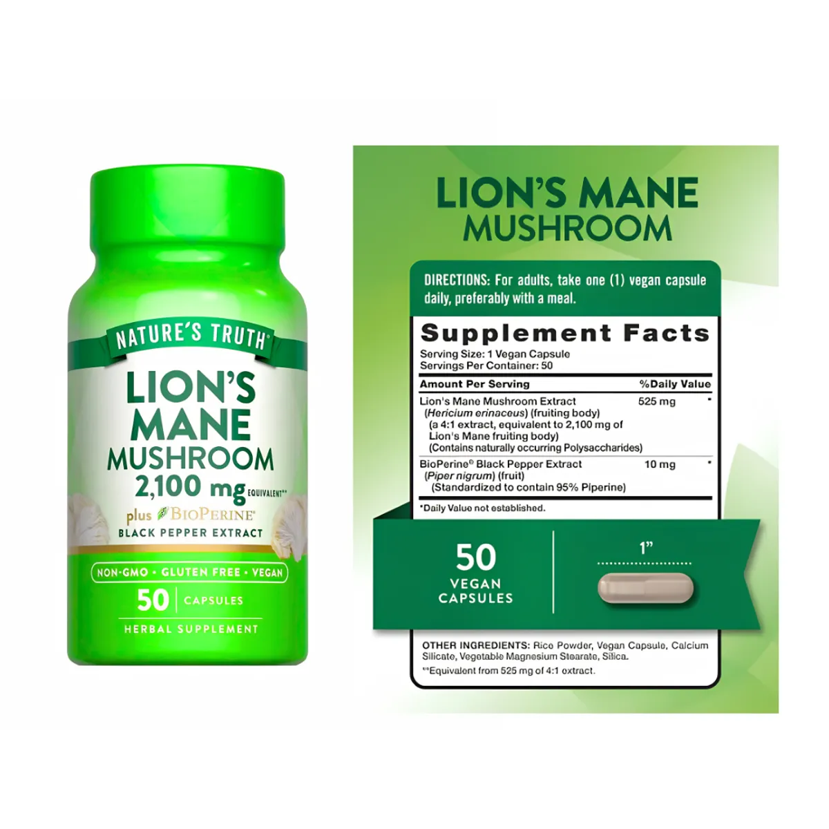 Nature'S Truth - Lion's Mane Mushroom 2100 mg / Melena de Leon Nature's Truth - 50 Cápsulas