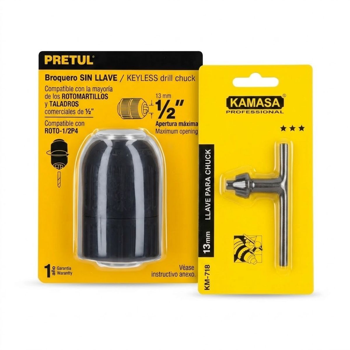 PRETUL - Kit Mandril Broquero Universal con Llave Para Rotomartillos y Taladros de 12