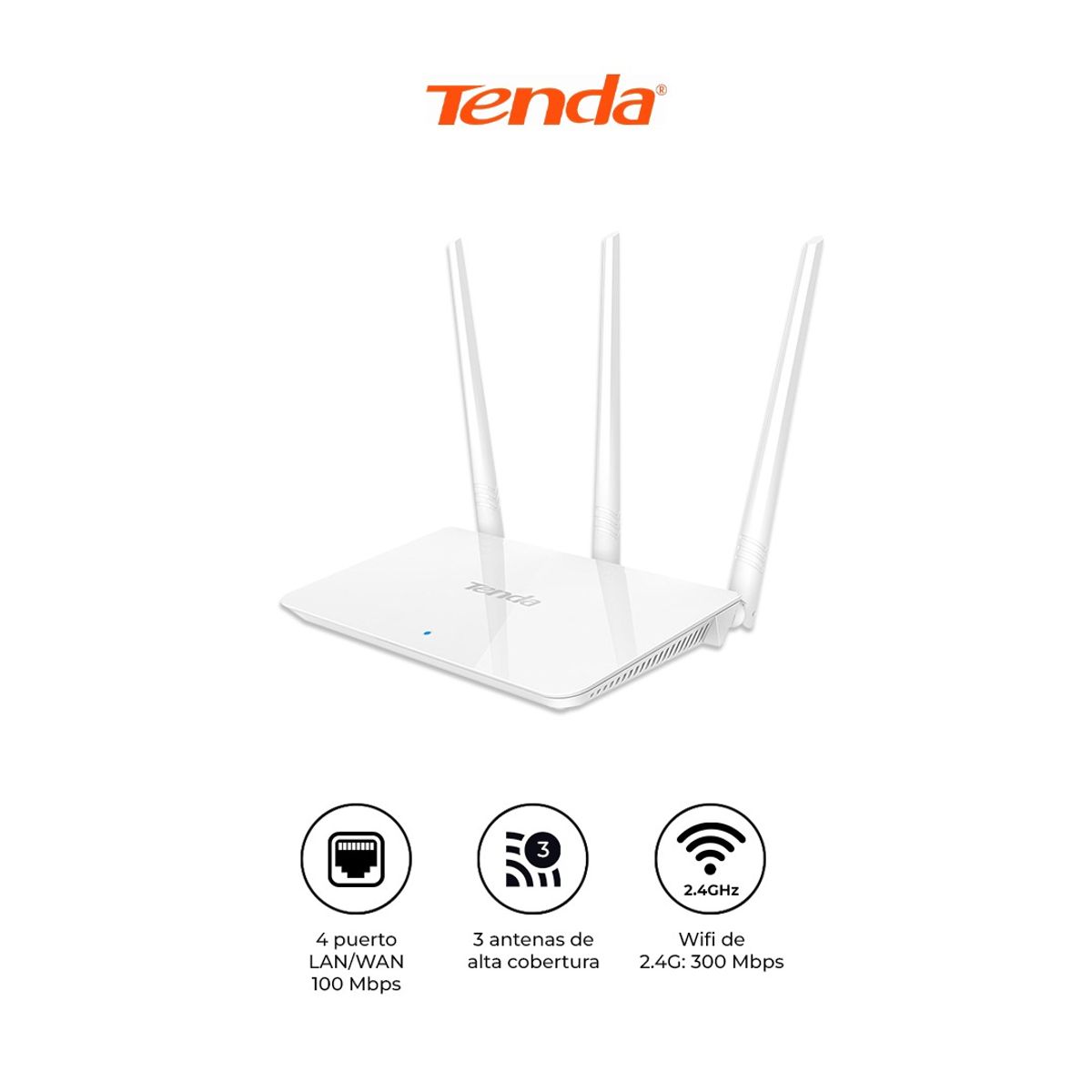 TENDA - Router WiFi Tenda F3 N300 300Mbps 3 Antenas Blanco