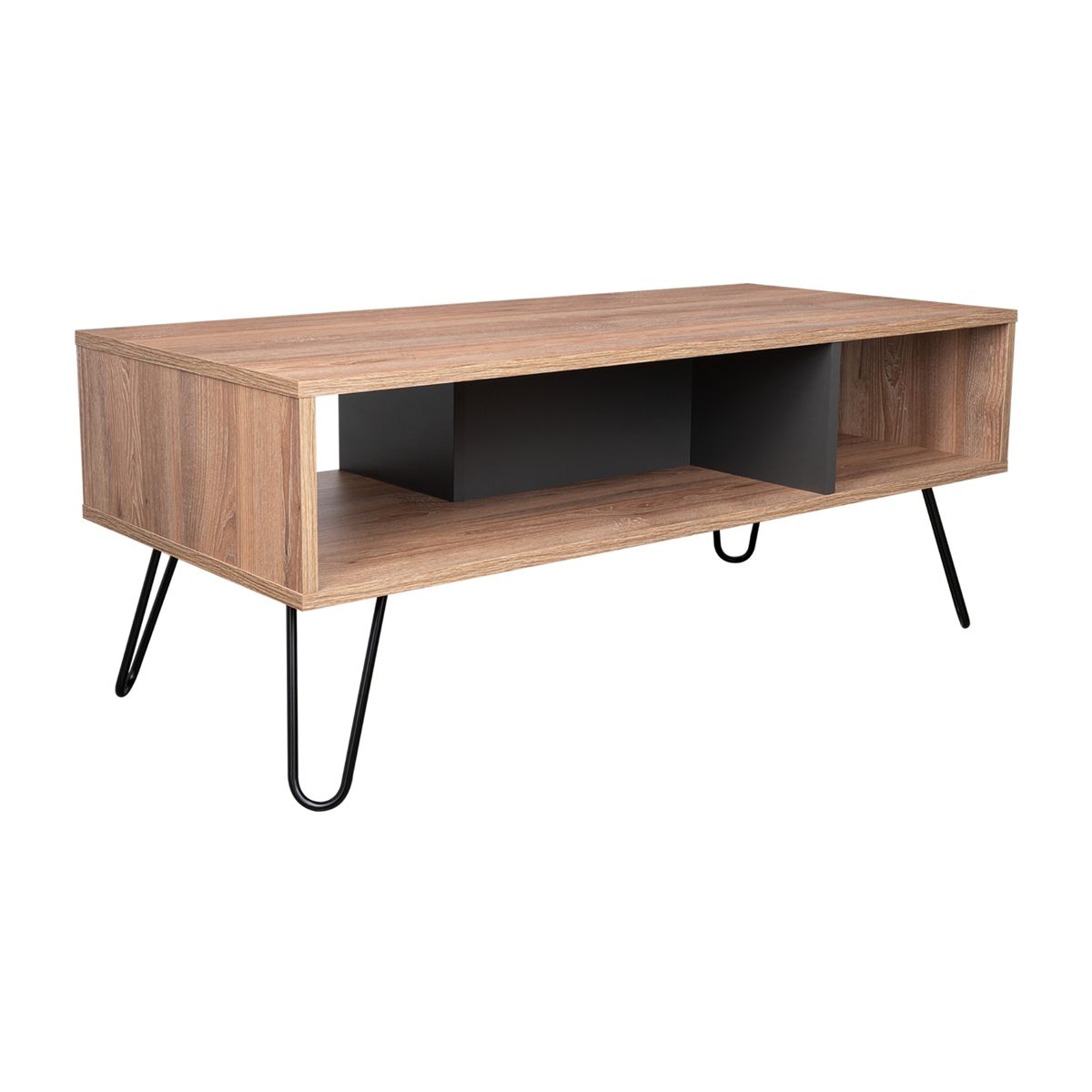 FMFURNITURE - Mesa De Centro 4 Patas Metalicas Fm-005C Café Claro Y Plomo