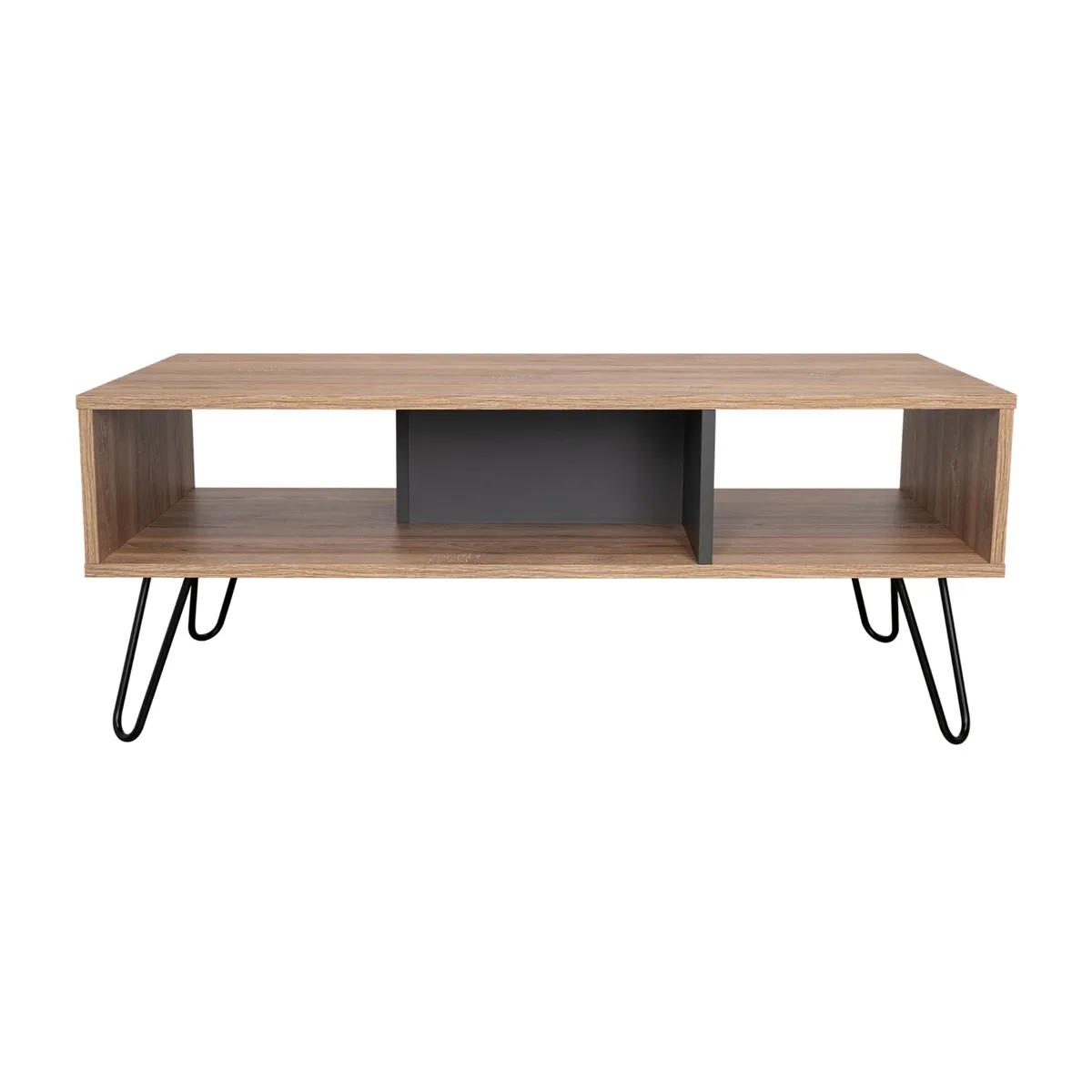 FMFURNITURE - Mesa De Centro 4 Patas Metalicas Fm-005C Café Claro Y Plomo
