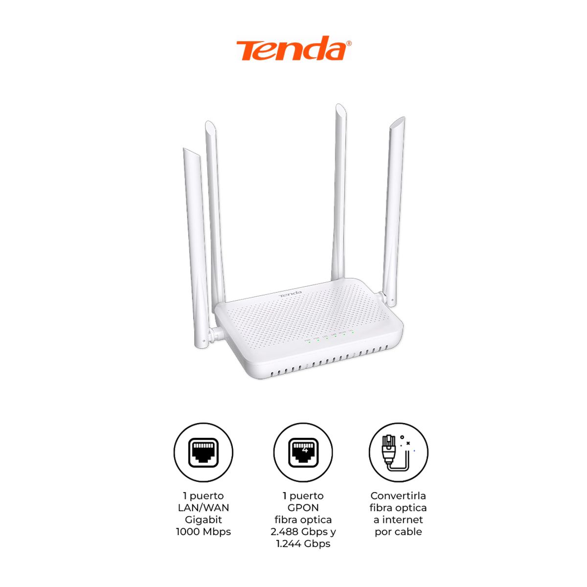 TENDA - ONT Tenda HG10 AC1200 WiFi Doble Banda 4 Antenas