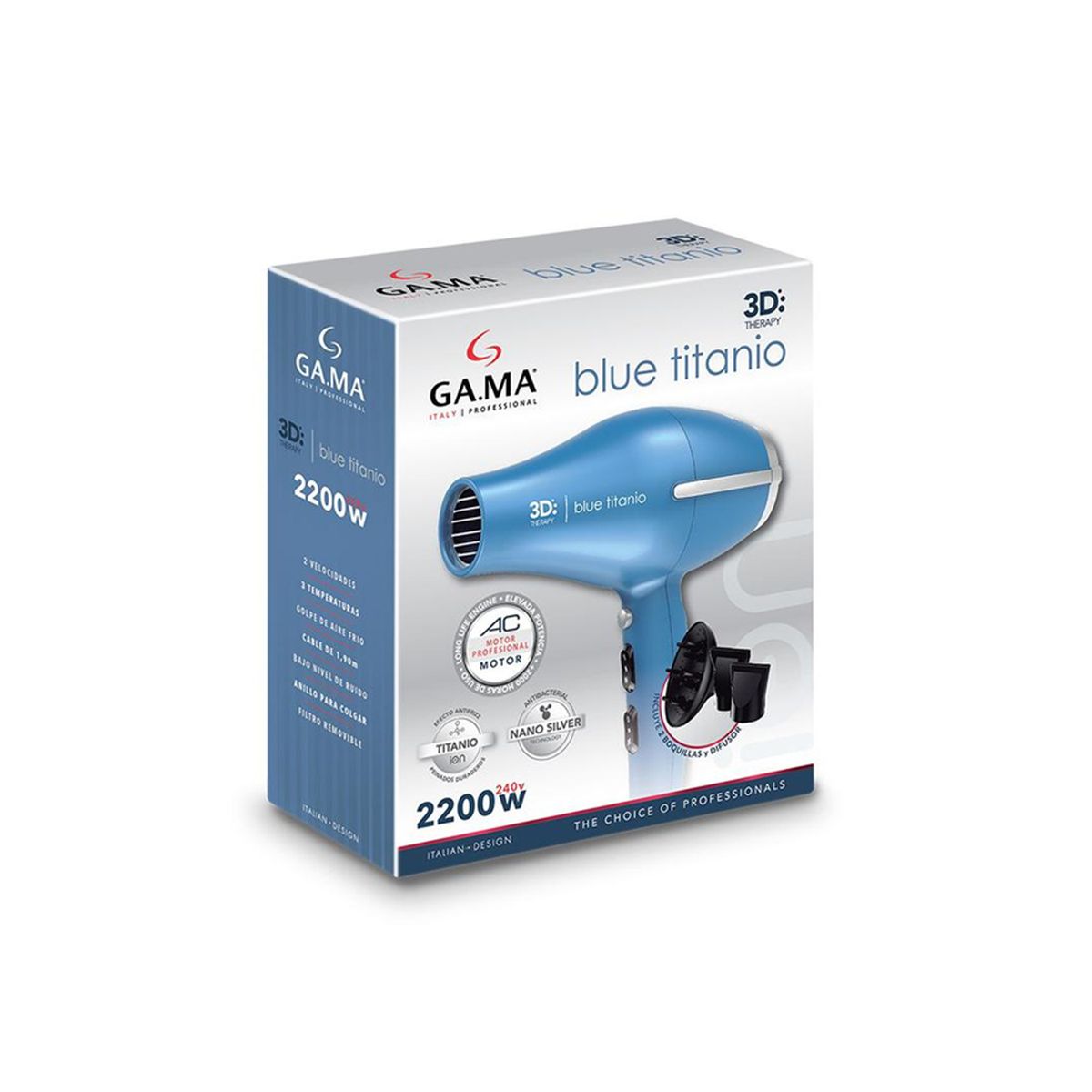 Gama - Combo GAMA Secadora Titanio 3D Therapy Anti-Frizz  2901 +Plancha Alisador 3D Titanio 2426