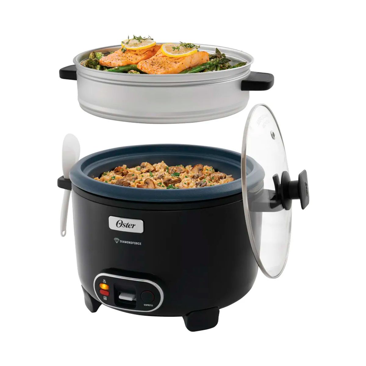OSTER - Olla Arrocera Oster® CKSTRC15DFBLK  2.8L función Sofrito y Vaporera 3 in 1 - Negro
