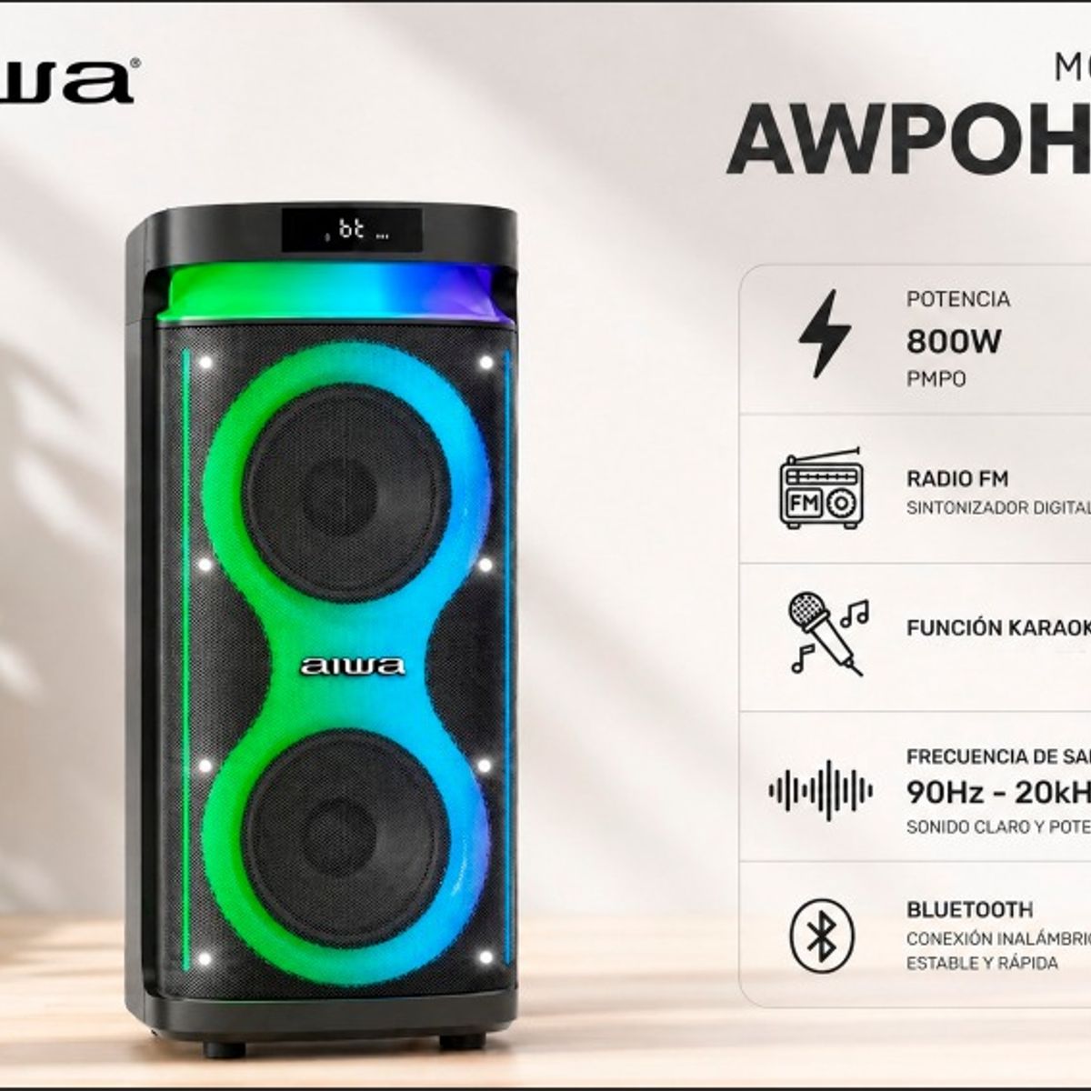 AIWA - Torre de Sonido Aiwa Con luces  AWPOH5D