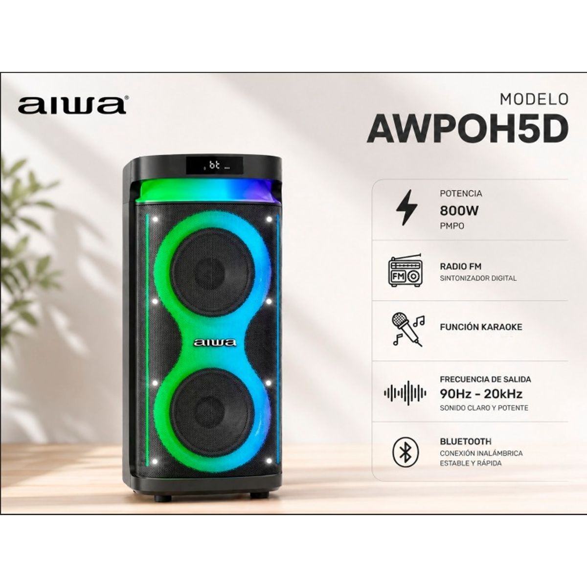 AIWA - Torre de Sonido Aiwa Con luces  AWPOH5D