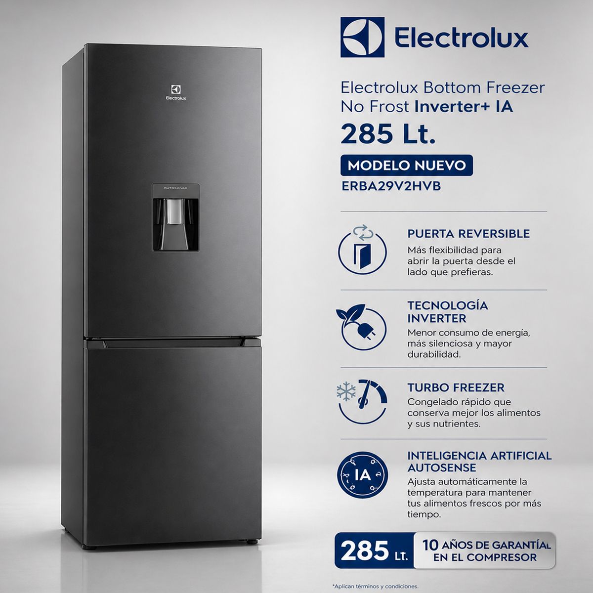 ELECTROLUX - Refrigeradora Electrolux Bottom Freezer No Frost Inverter  285 Lt. - ERBA29V2HVB