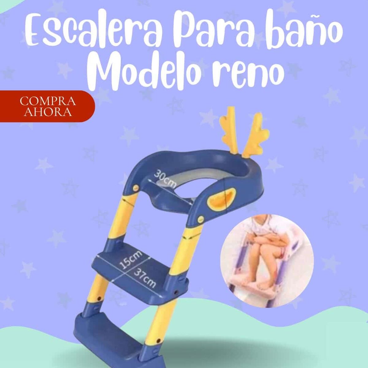 Baby - ESCALERA DE BAÑO MODELO RENO PARA BEBÉ - COLOR AZUL PREMIUM