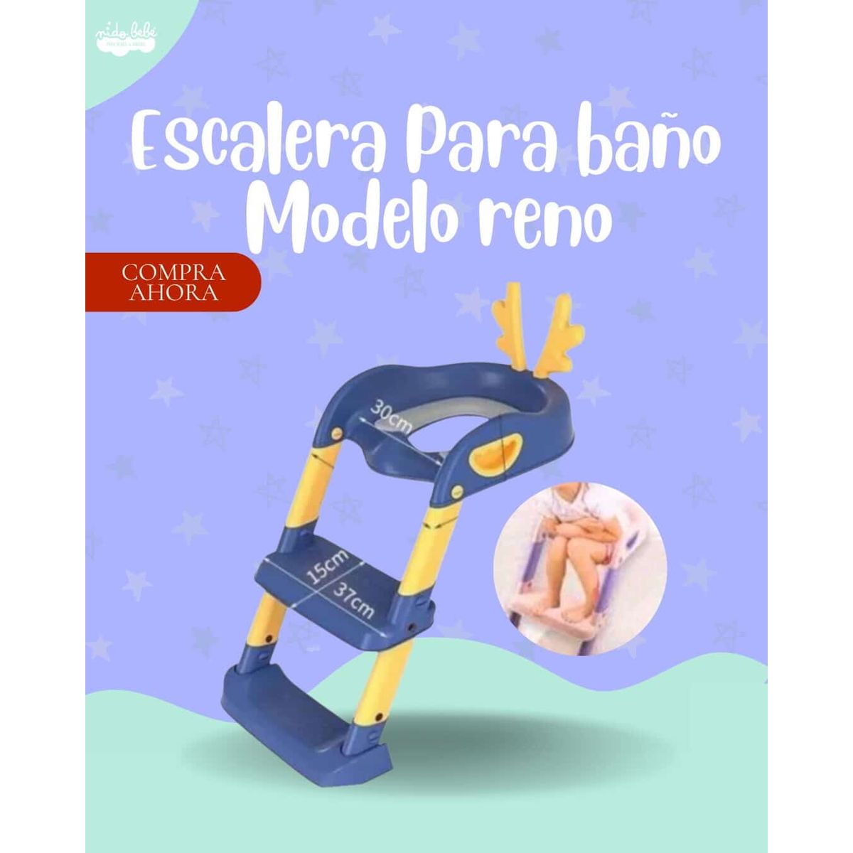 Baby - ESCALERA DE BAÑO MODELO RENO PARA BEBÉ - COLOR AZUL PREMIUM