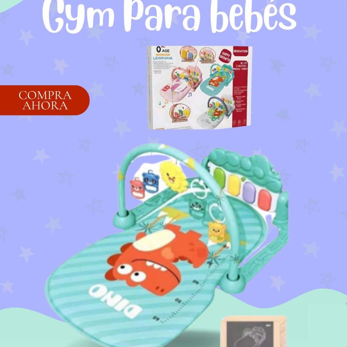 GENERICO - GYM PARA BEBE MODELO DINO TURQUESA PREMIUM
