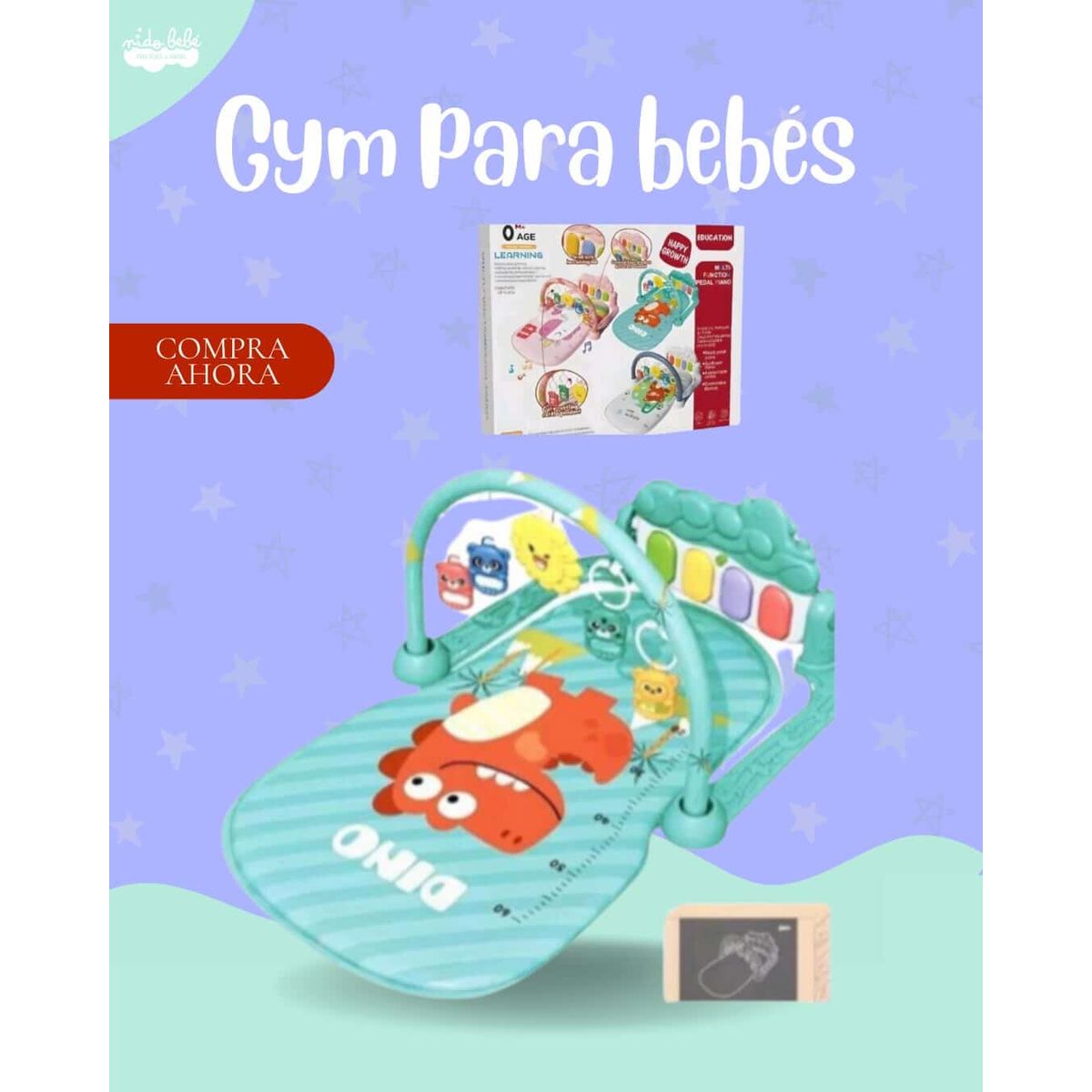 GENERICO - GYM PARA BEBE MODELO DINO TURQUESA PREMIUM