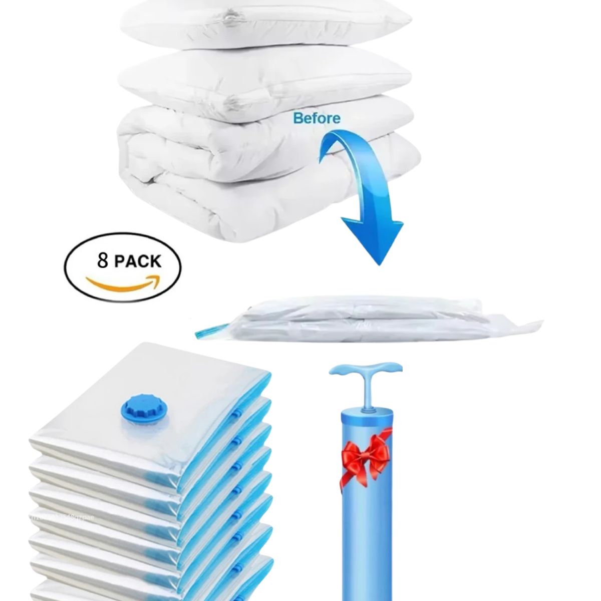 GENERICO - PACK X8 BOLSAS AL VACIO MAS INFLADOR SUCCIONADOR