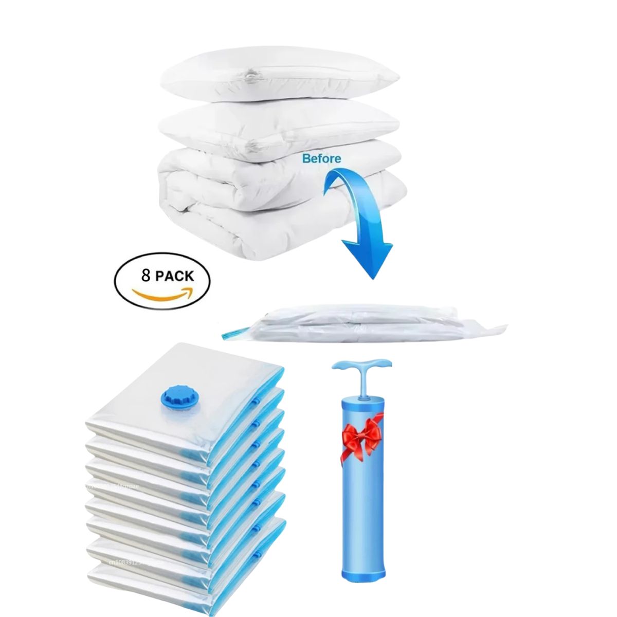 GENERICO - PACK X8 BOLSAS AL VACIO MAS INFLADOR SUCCIONADOR