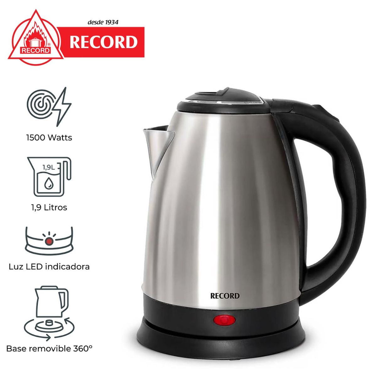 RECORD - Hervidor de Agua Eléctrico Record Inox Collection 1,9 Litros