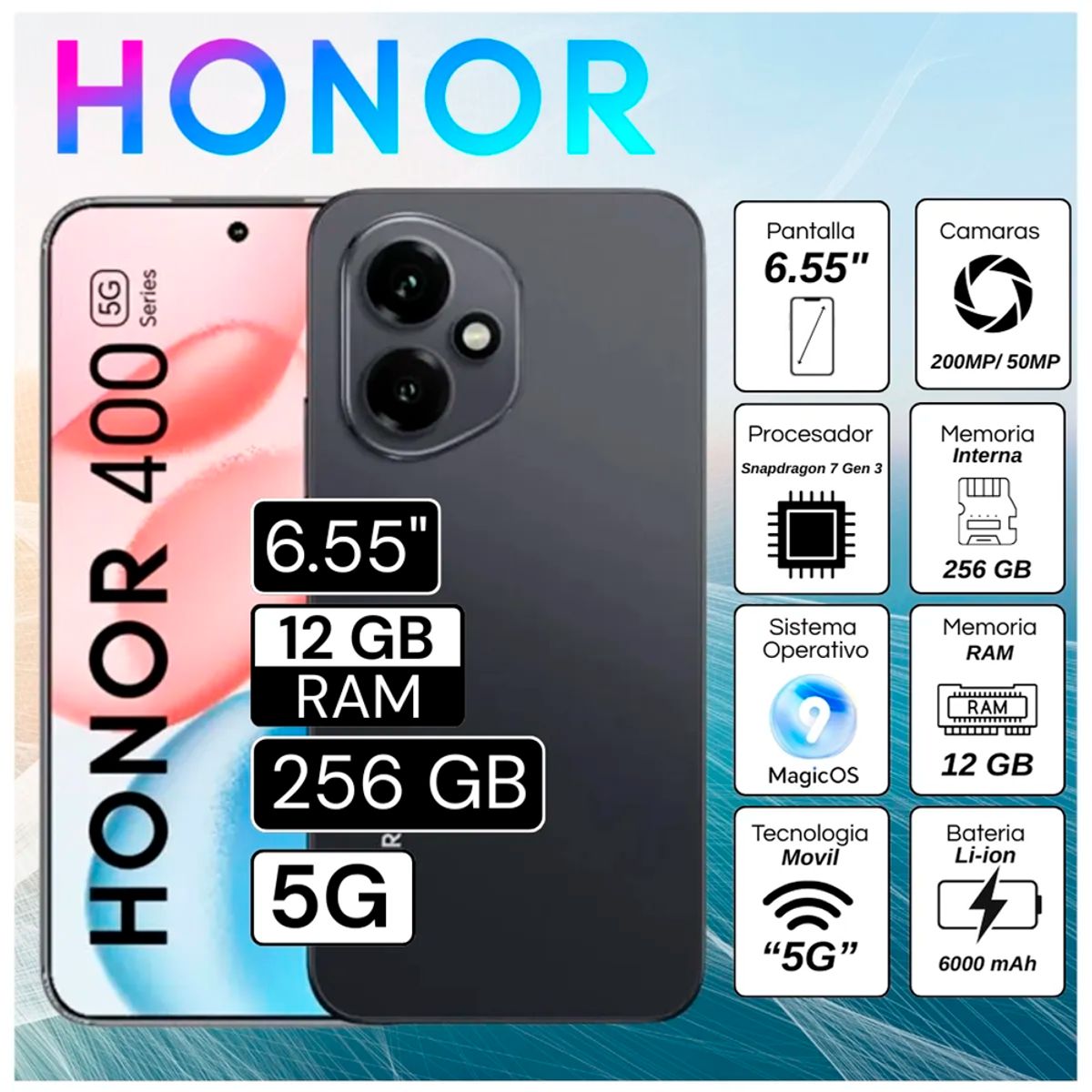 HONOR - CELULAR HONOR 400 5G 12RAM 256GB NEGRO