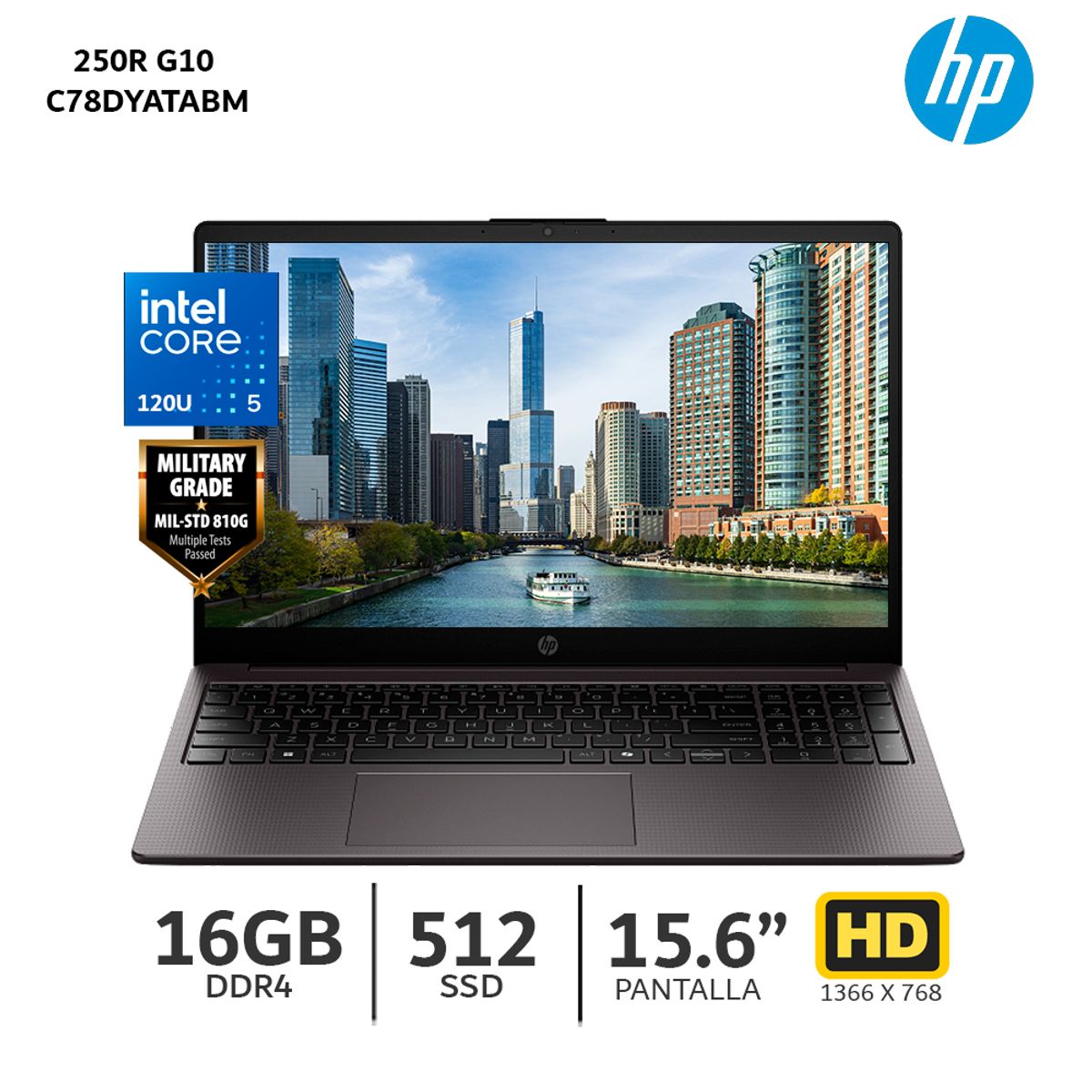 HP - Laptop HP 250R G10 Core 5-120U  16Gb Ram  512Gb SSD  15.6” HD  C78DYATABM