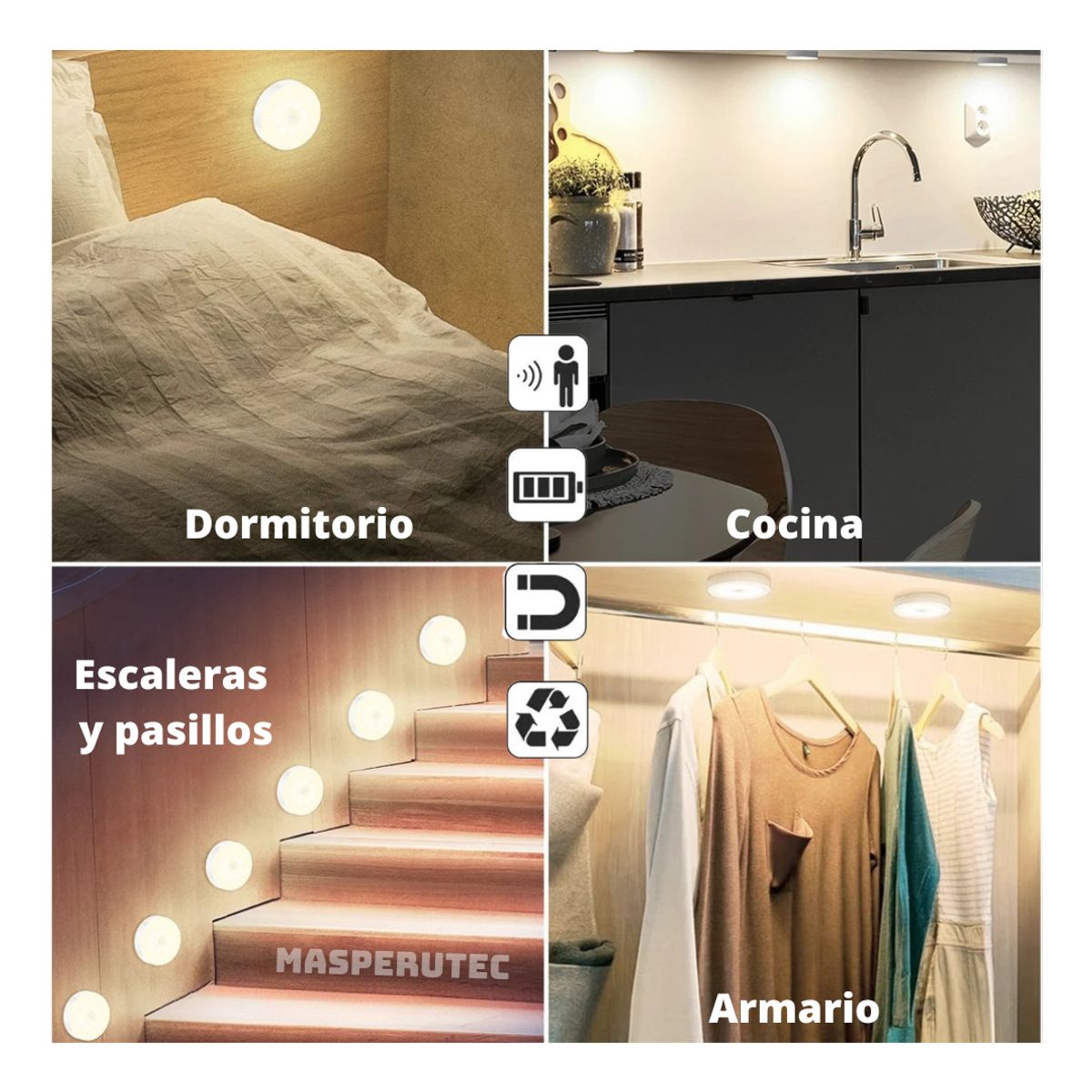 GENERICO - Luces Led con Sensor de Movimiento Recargable X6