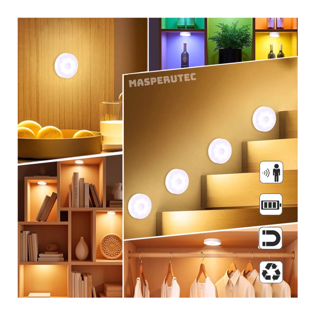 GENERICO - Luces Led con Sensor de Movimiento Recargable X10