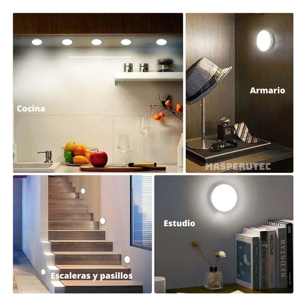 GENERICO - Luces Led con Sensor de Movimiento Recargable X3