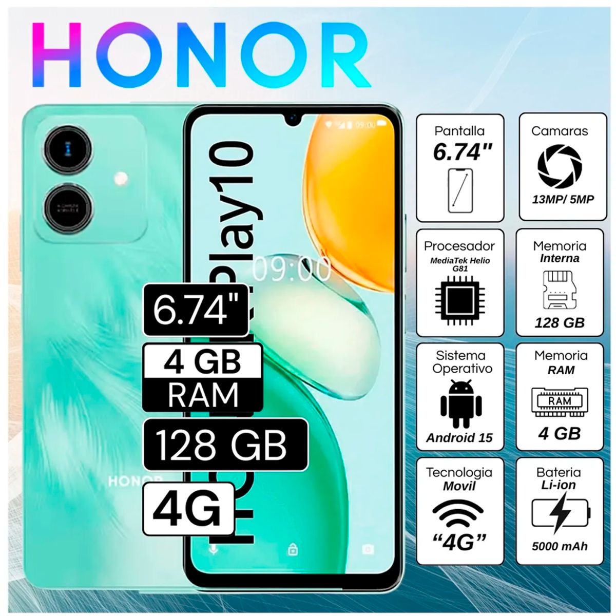 HONOR - CELULAR HONOR PLAY 10 4RAM 128GB AZUL CYAN