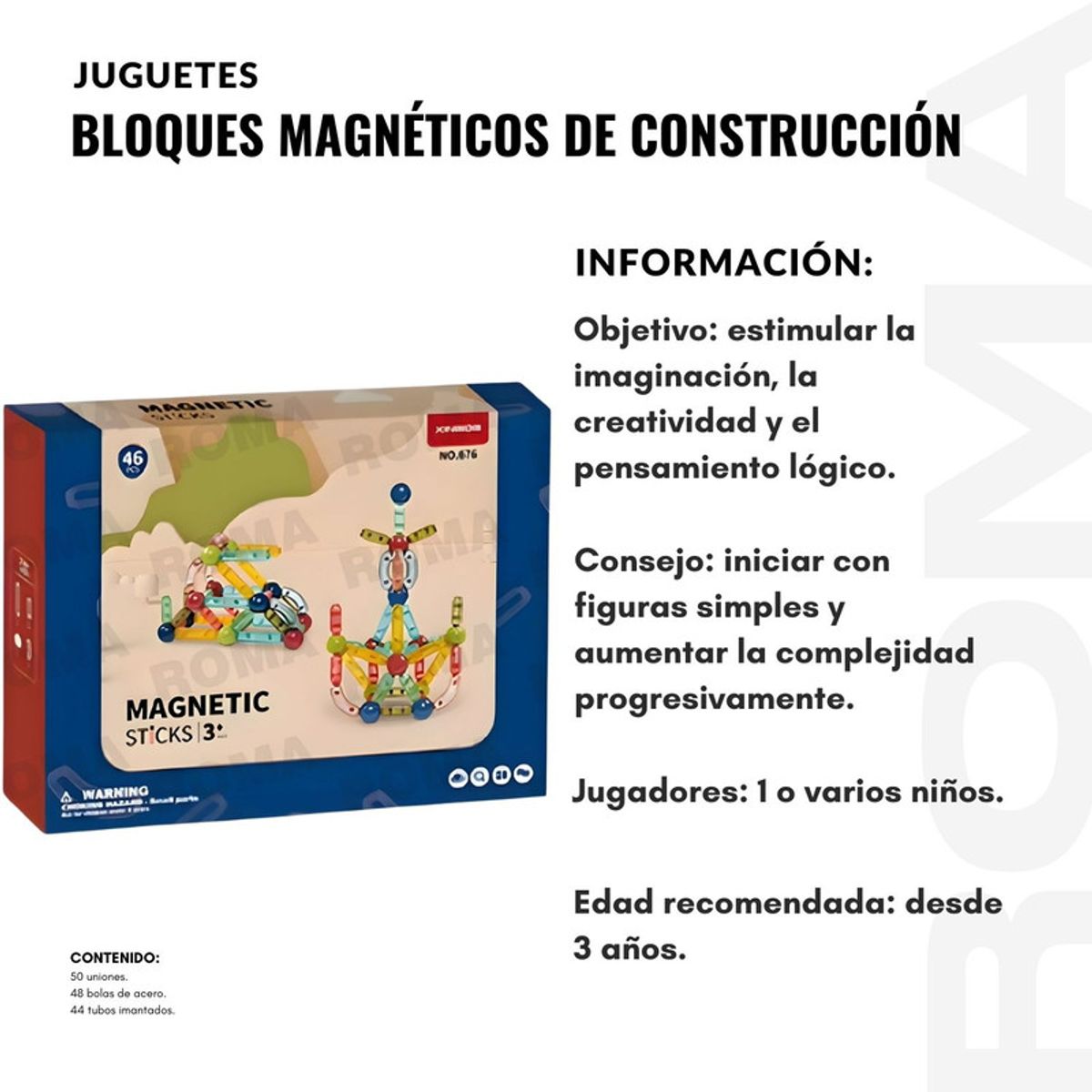 GENERICO - BLOQUES MAGNÉTICOS DE CONSTRUCCIÓN 46 PIEZAS