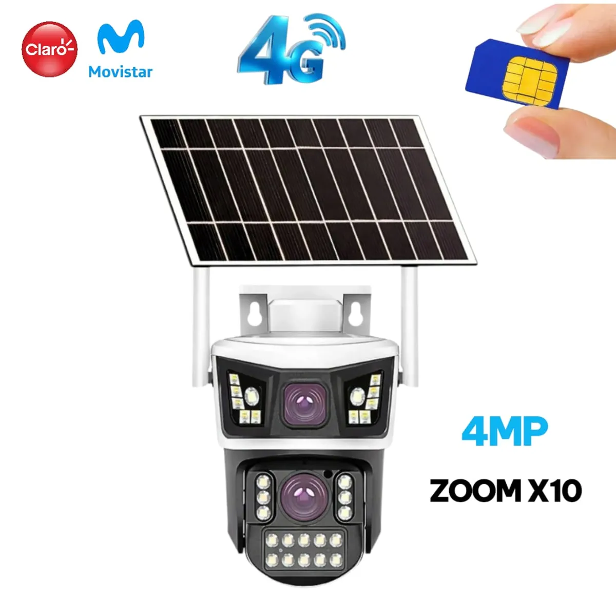 GENERICO - CAMARA DE SEGURIDAD SOLAR 4G CON CHIP 360g ZOOM 16X DOBLE LENTE