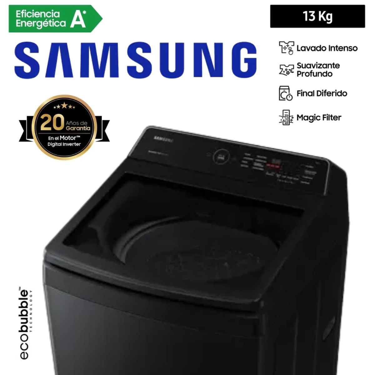 SAMSUNG - LAVADORA SAMSUNG 13KG COLOR NEGRO MOD WA13CG5441BVPE