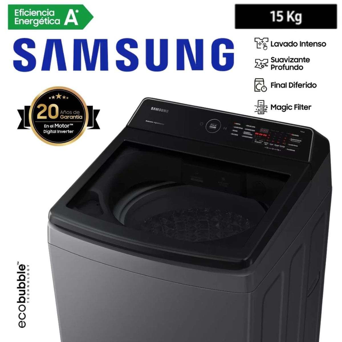 SAMSUNG - LAVADORA SAMSUNG 15KG COLOR GRIS MOD WA15CG5441BD